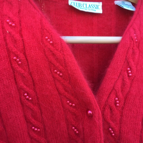 Vintage fuzzy angora red beaded cardigan sweater - Picture 2 of 2